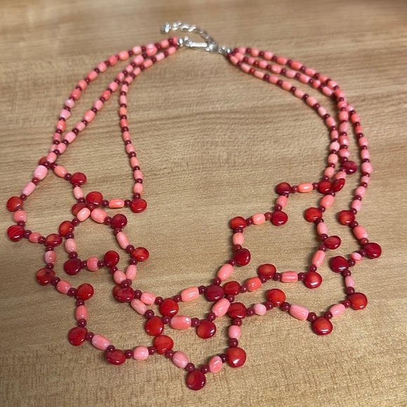Jay King Jewelry - Red/salmon coral triple strand bead necklace by Jay King